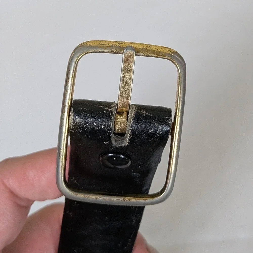 Vintage Canterbury‎ Black Leather Belt with Brass Buckle – Size 44